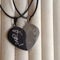 Кулони Love&You парні  кулони для закоханих, серце з двох половинок з нержавіючої сталі на шнурку