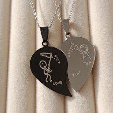 Кулони Love&You парні  кулони для закоханих, серце з двох половинок з сталі на ланцюжу